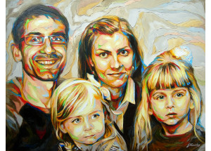 Šeimos portretas, aliejiniai dažai-tapybinė mentelė-drobė, 100x75cm